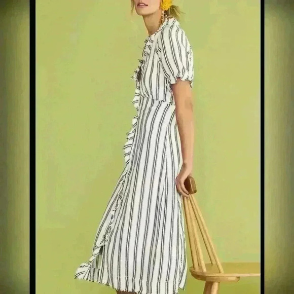 Anthropologie x Pilcro Ruffle Striped Midi Dress Black White Womens Size 4 - Picture 1 of 13